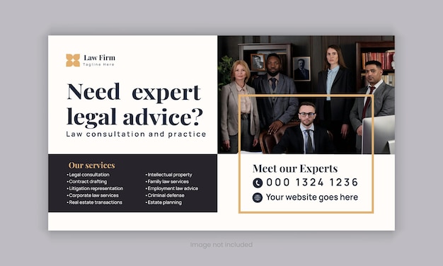 Vector law firm services social media post design or law consulting web banner template and instagram post