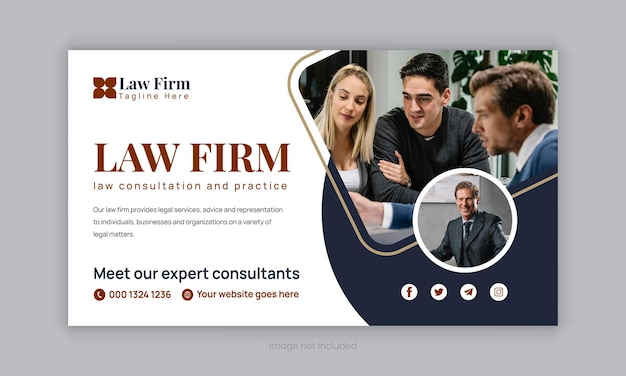 Vector law firm services social media post design or law consulting web banner template and instagram post