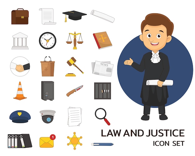 Law and justice concept flat icons