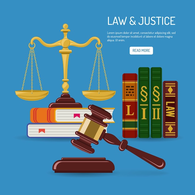 Law and Justice Concept with flat icons justice scales, judge gavel, law books. isolated vector illustration