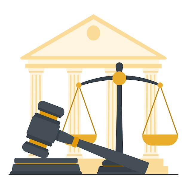 Vector law and justice concept with judge scales of justice lawyer and law books vector illustration