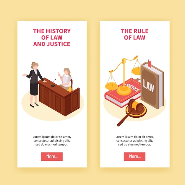 Law and justice isometric banner set