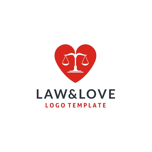 Law Justice Scale with Heart Love shape for marriage divorce logo design