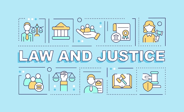 Law and justice word concepts blue banner