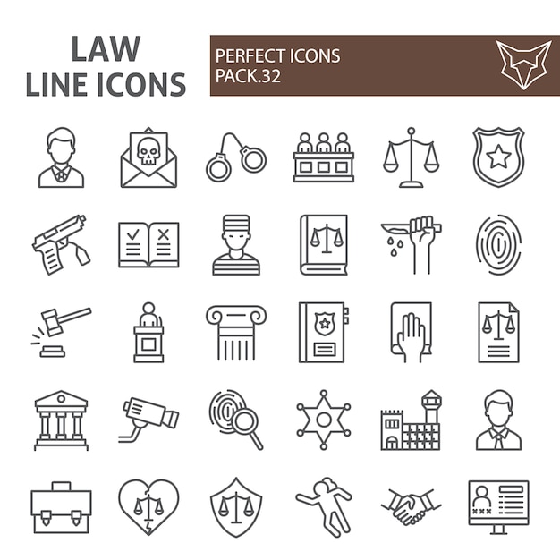 Law line icon set, justice collection