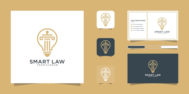 Law logo with smart idea symbol style and business card template