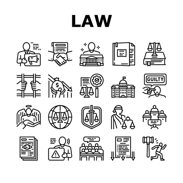 Law Notary Advising Collection Icons Set Vector