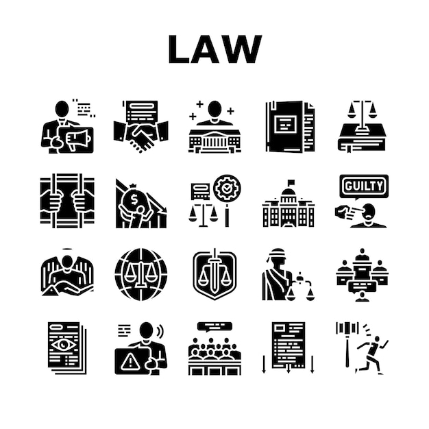 Law Notary Advising Collection Icons Set Vector