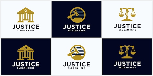 Law office logo collection justice logo, hammer illustration, Lawyer, advocate label, juridical corporate badge collection, legal icon design.