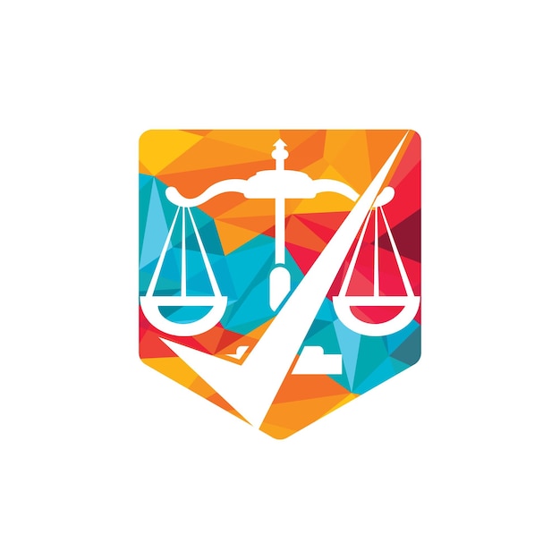 Law scale with check sign icon vector logo design