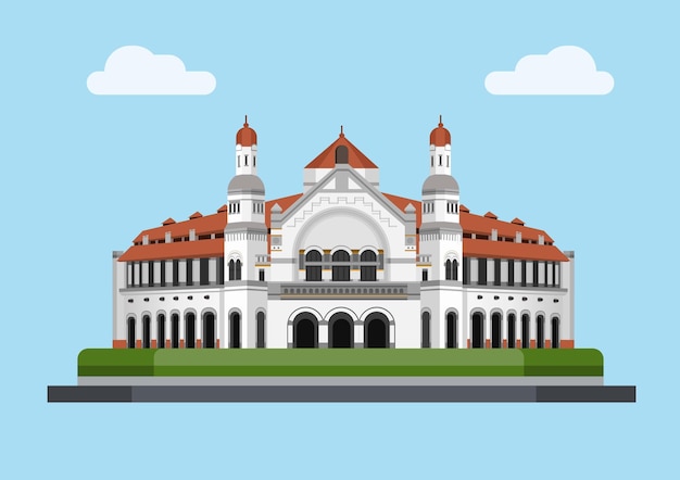 Lawang Sewu is historical building in Semarang Indonesia illustration vector