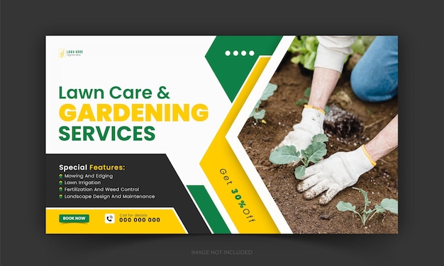 Vector lawn care and agriculture services youtube video thumbnail design social media cover banner post