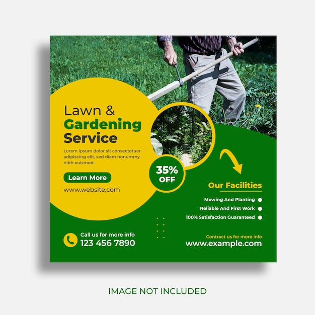 Lawn garden or landscaping service social media post and squar web banner template