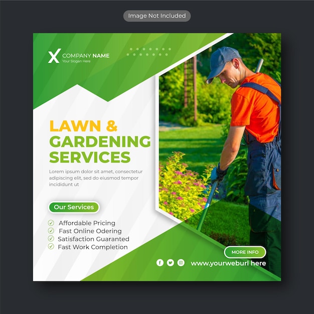 Vector lawn garden or landscaping service social media post and web banner template