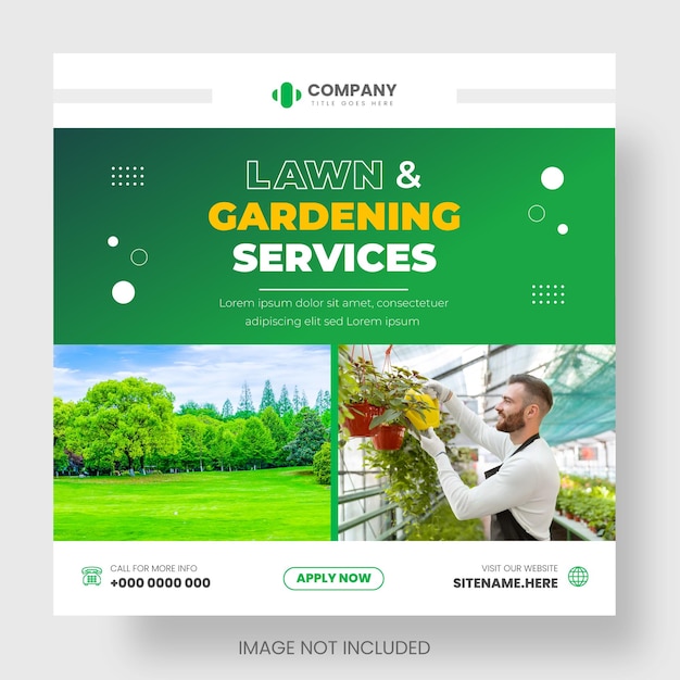 Lawn Garden Service social media post banner design template with green color