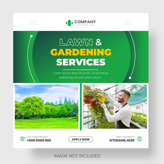 Lawn Garden Service social media post banner design template with green color