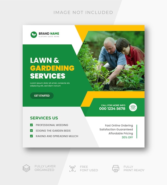 Lawn garden service social media post banner template