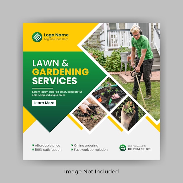 Lawn Garden Service social media post banner template