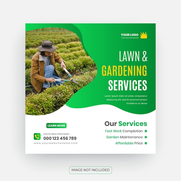 Lawn Garden Social Media post Or Garden care Square Web Banner Design