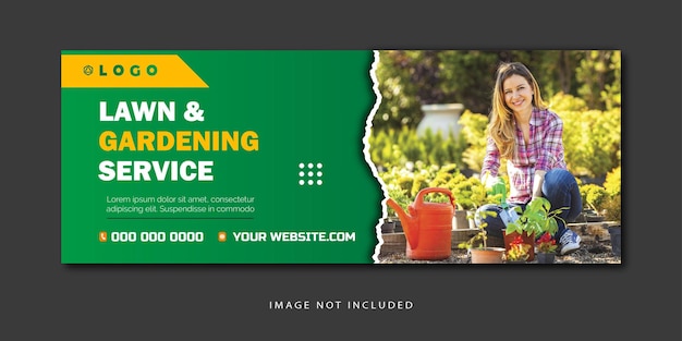 Lawn gardening service facebook horizontal banner and web banner template