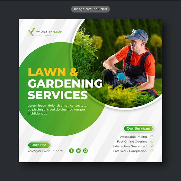 Lawn and gardening service social media post and web banner template