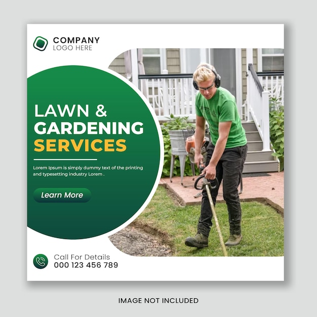 Lawn or gardening service social media post and web banner template