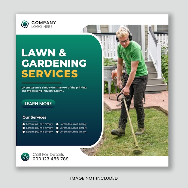 Lawn or gardening service social media post and web banner template