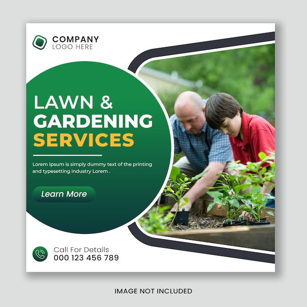 Lawn or gardening service social media post and web banner template