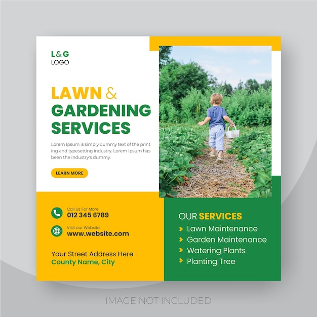 Lawn and gardening services social media post banner template