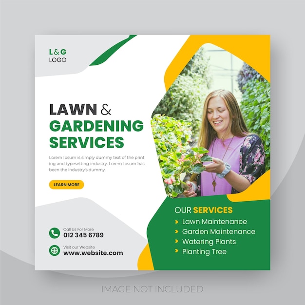 Lawn and gardening services social media post or Instagram post design template