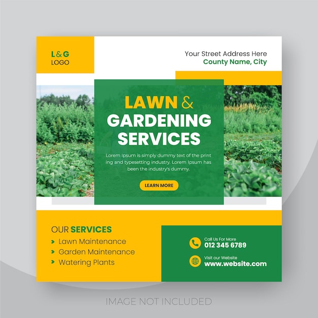 Lawn and gardening services social media post or Instagram post design template