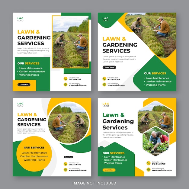 lawn and gardening services social media post template set