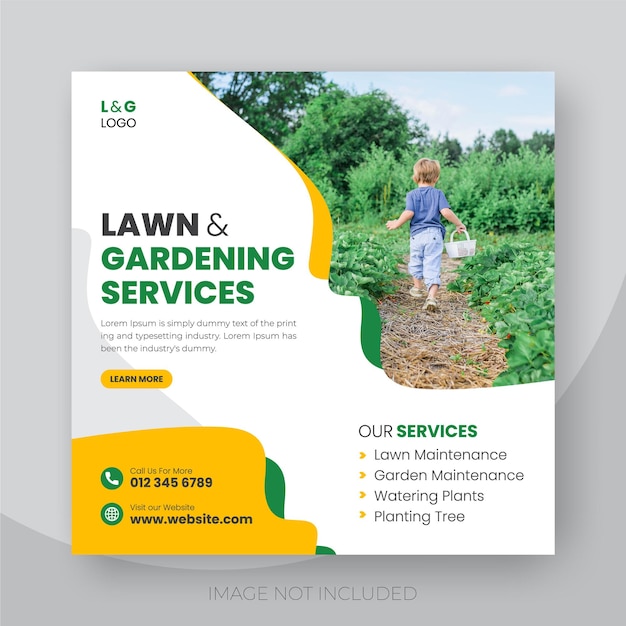 Lawn and gardening services social media post or web banner template