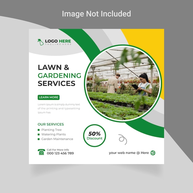 Lawn gardening services and web banner farming social media post template design