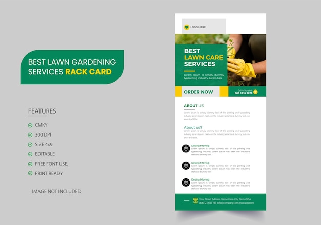 Lawn Mower Garden Service Rack Card or Dl Flyer Design Template Mowing Service Rack Card Template