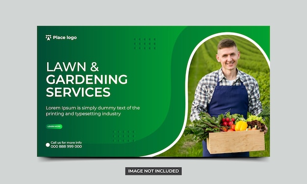 Vector lawn mower and gardening social media post web banner template