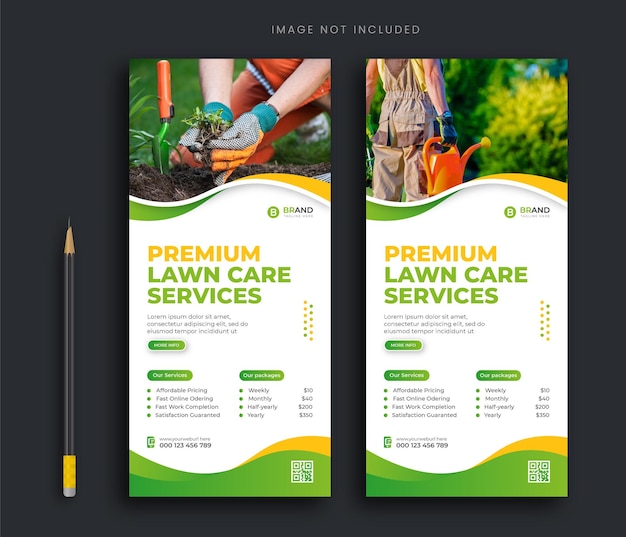 Lawn mower promotion rack card or dl flyer design template lawn mowing service rack card template