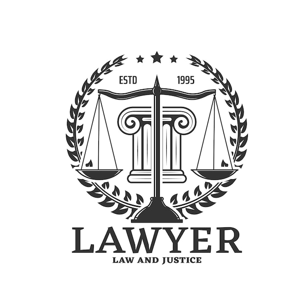 Lawyer icon, justice scales and legislation