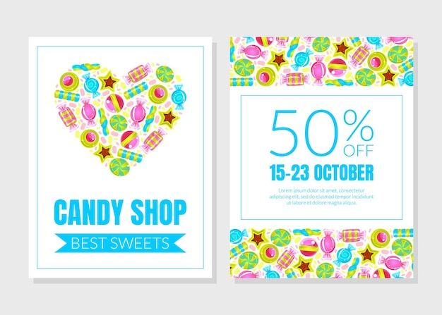 Vector layout of a flyer for a candy shop vector illustration