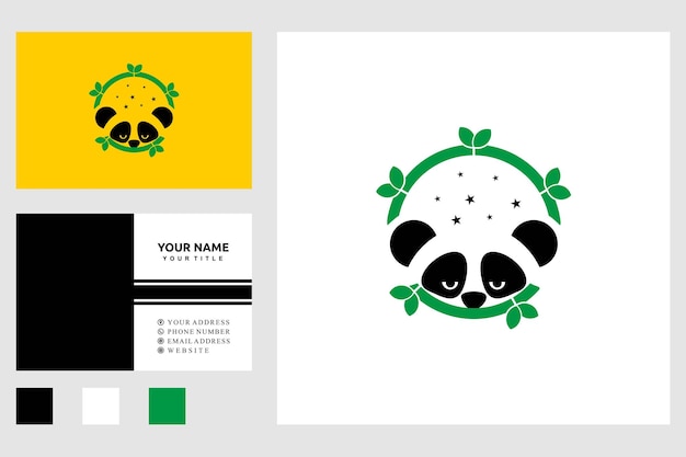 lazy panda in the green circle bamboo logo design