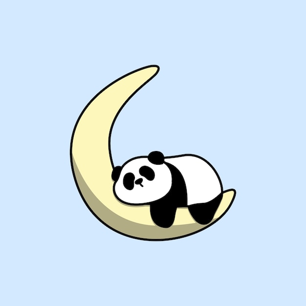 Lazy panda sleeping on moon cartoon vector illustration