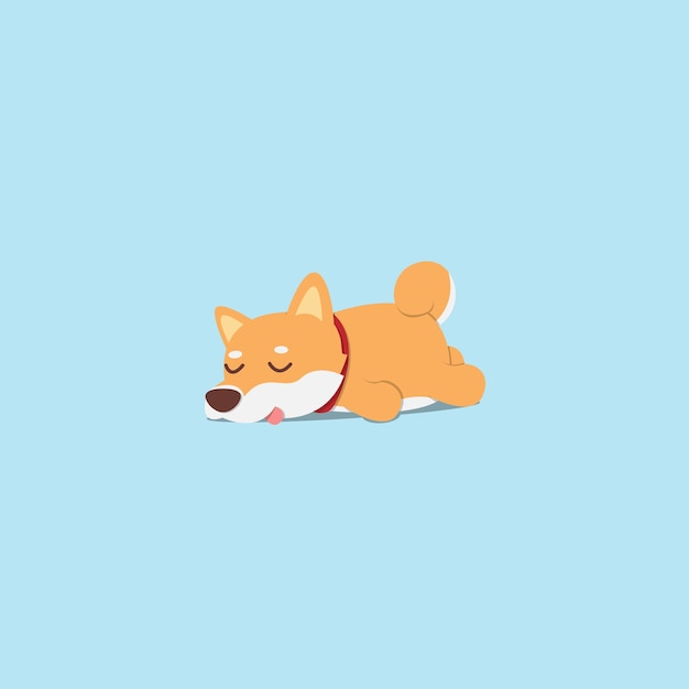 Lazy shiba inu puppy sleeping flat icon design