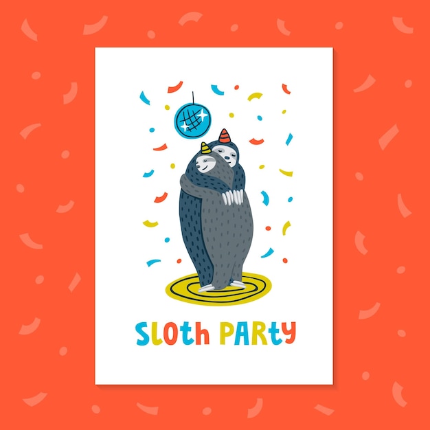 Vector lazy sloth party couple of sloths dancing on a dance floor