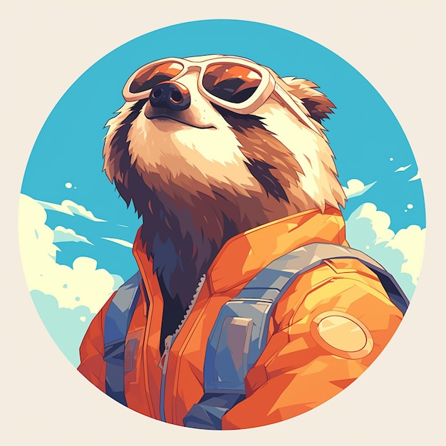 A lazy sloth pilot cartoon style