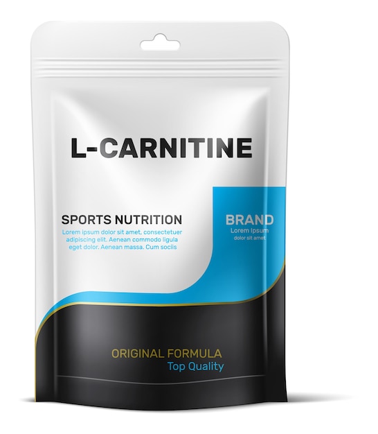 Lcarnitine pack mockup Fitness training supplement pouch