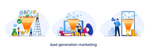 Lead generation marketing online social media marketing trends ads advertisement online business flat illustration vector