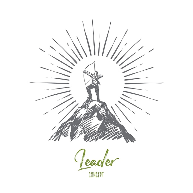 Leader, success, strategy and career concept. Hand drawn isolated vector