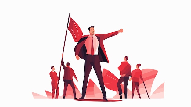 Leadership Concept Businessman with Red Flag Leading the Way