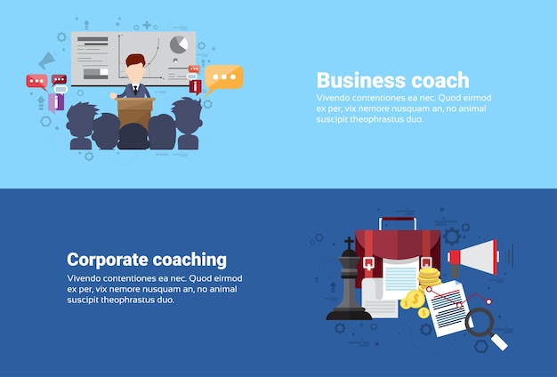 Leadership Corporate Coaching Management Business Web Banner Flat Vector Illustration