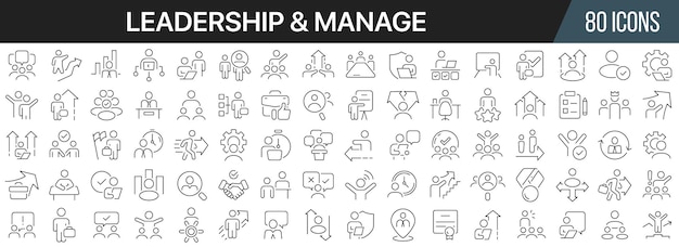 Leadership and manage line icons collection Big UI icon set in a flat design Thin outline icons pack Vector illustration EPS10